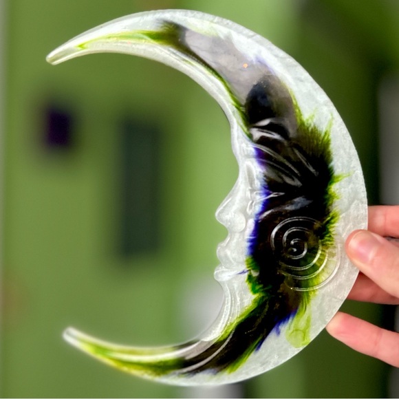 Whimsigoth Encased Feather In Resin Celestial Boho Crescent Moon Accent Art - Picture 1 of 7